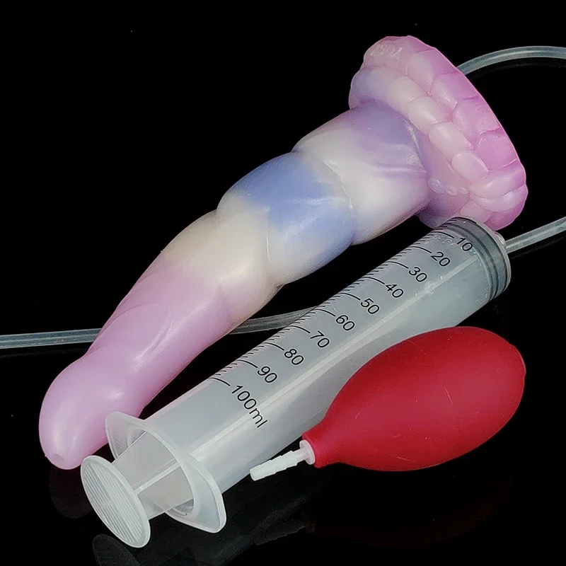 8 Inch Siliconen Dier Dildo Nep Penis Ejaculeren Fantasie Dildo Spuitende Functie Anale Plug Voor Mannen Kleurrijk Seksspeeltje