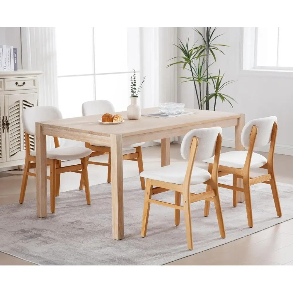 

Набор из 4-х бежевых обеденных стульев в стиле фермерского дома с современным дизайном середины века для кухни и гостиной