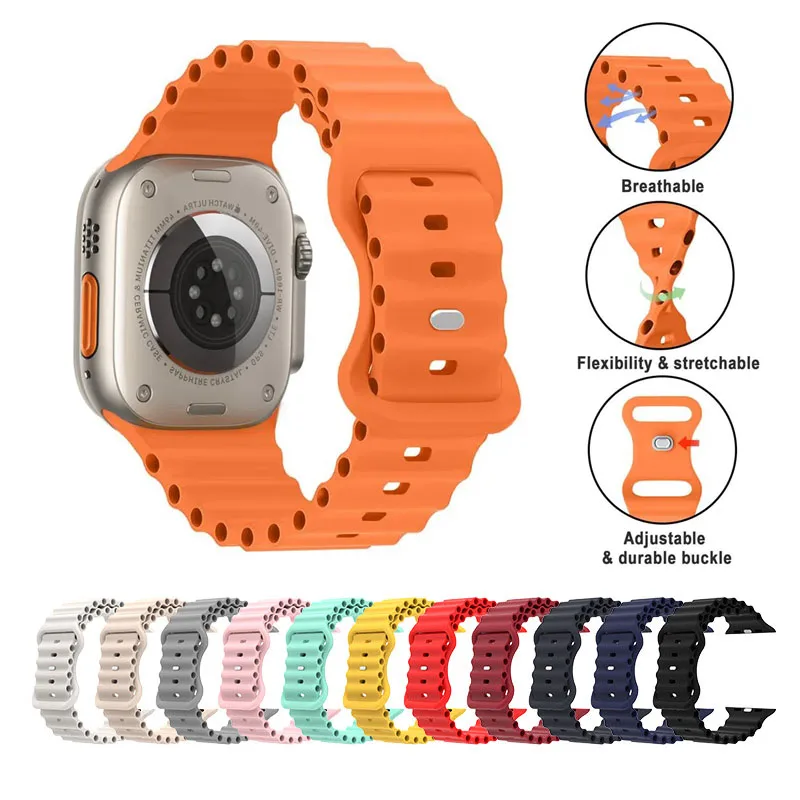 Cinturino a doppia chiusura per cinturino Apple Watch 45mm 44mm 42mm 41mm 40mm correa bracciale in Silicone Ocean per iwatch series 8 7 6 5 se