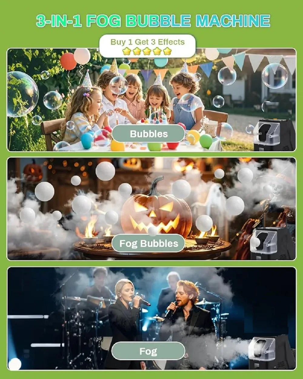 Mistbellenmachine met afstandsbediening, 3 in 1 voor binnen en buiten Halloween Kerstfeest Bruiloft Verjaardag Foto