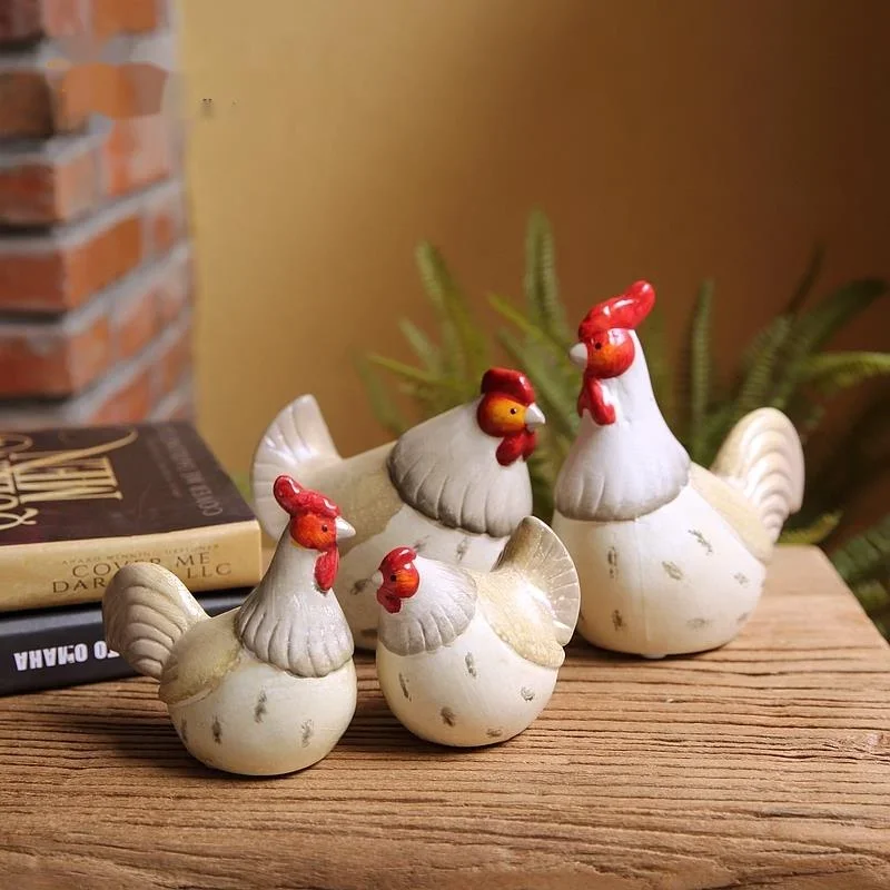 Rural Style Colorful Couple Hen Ornament Ceramic Indoor Balcony Home Decoration Showcase Handicrafts Decoration