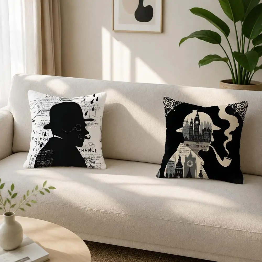 Literary Sherlock Holmes Cushion Cover Soft Plush Cushion Covers Fluffy Throw Pillow Cases for Sofa Bedroom Home Decor