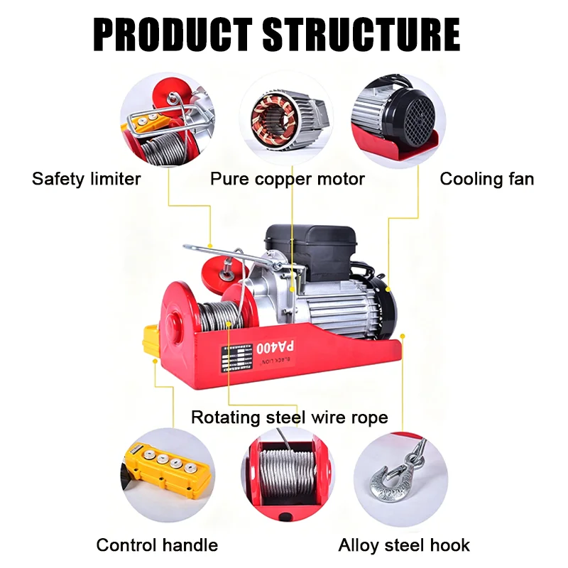 Wholesale 2-ton 5-ton electric wire rope hoist, silent and strong tensile, remote control IP54 protection for micro warehouses
