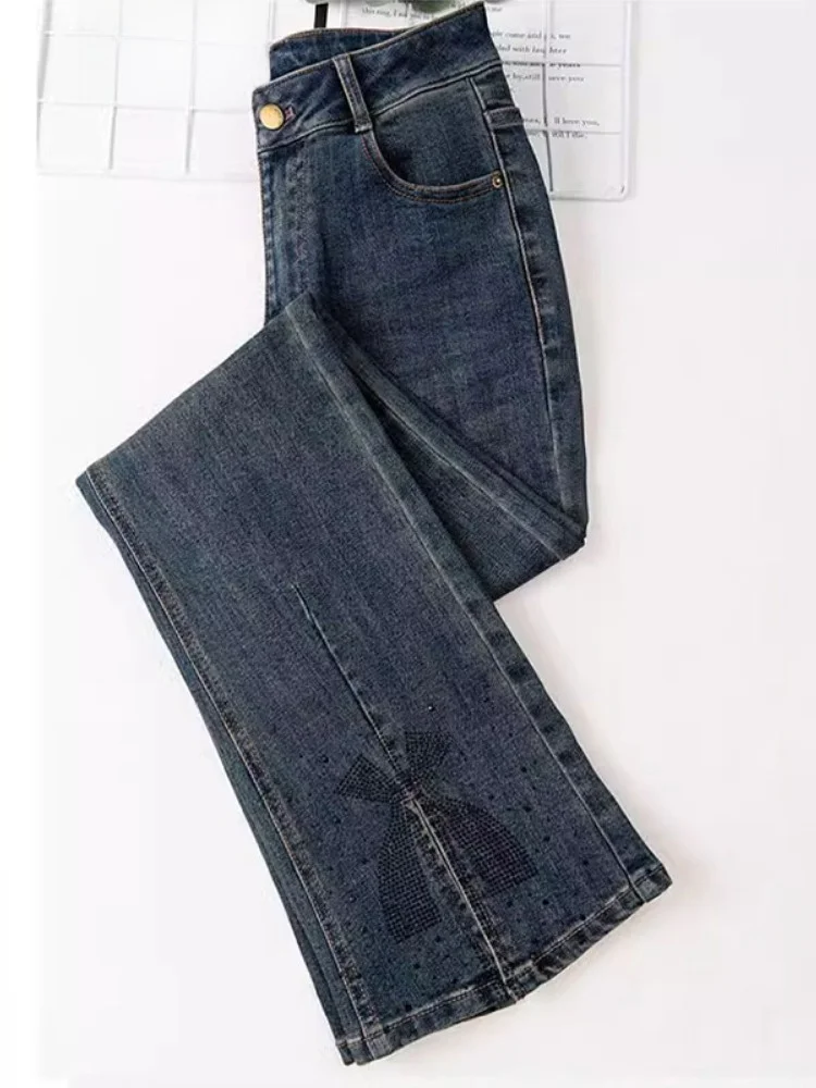

High Waist Bell Bot Jeans Women's Stretchy Long Pants Spring Autumn Faion Retro Sle Slimming Denim Skinnies with Slits