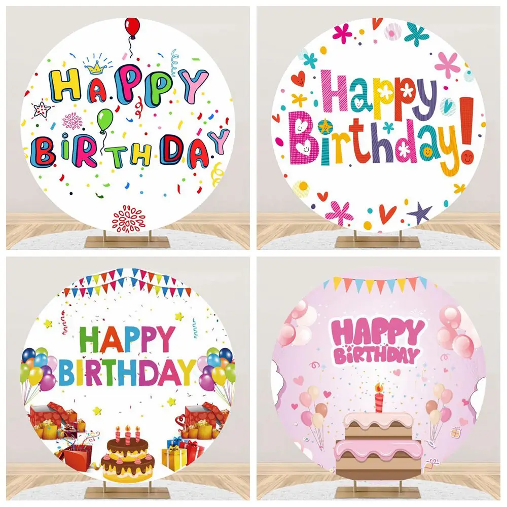 Happy Birthday Round Backdrop Cover Cake Candle Baby Kids Birthday Party Custom Circle Photography Background Decor Photostudio