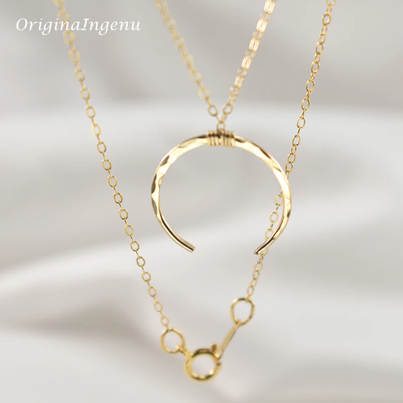 Handmade Moon Necklaces Jewelry Gold Filled/925 Silver Pendant Vintage Boho Choker Kolye Hammered Moon Jewelry For Women