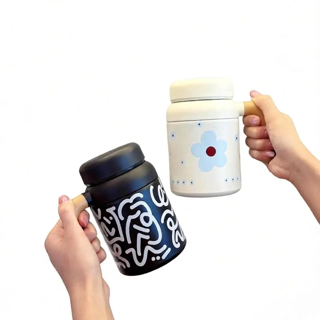 Stainless Steel Insulated Water Bottle Large Capacity Cute, Portable Outdoor Sports Coffee Cup with Carry Strap
