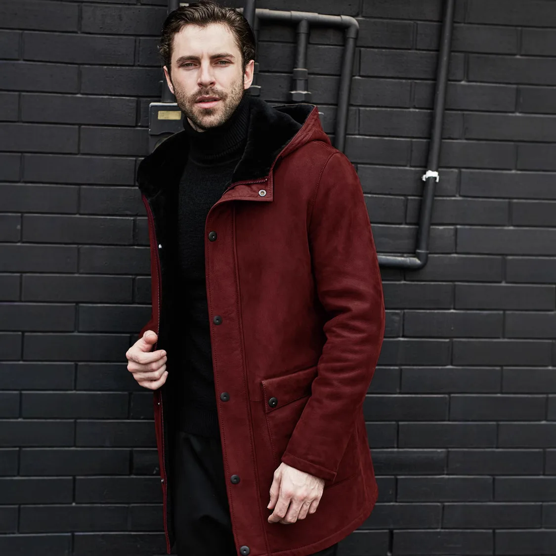 Winter Men Plush Coat Vinatge Long Sleeve Pocket Male Hooded Outerwear Mid Length Windproof Business Casual Man Long Jacket