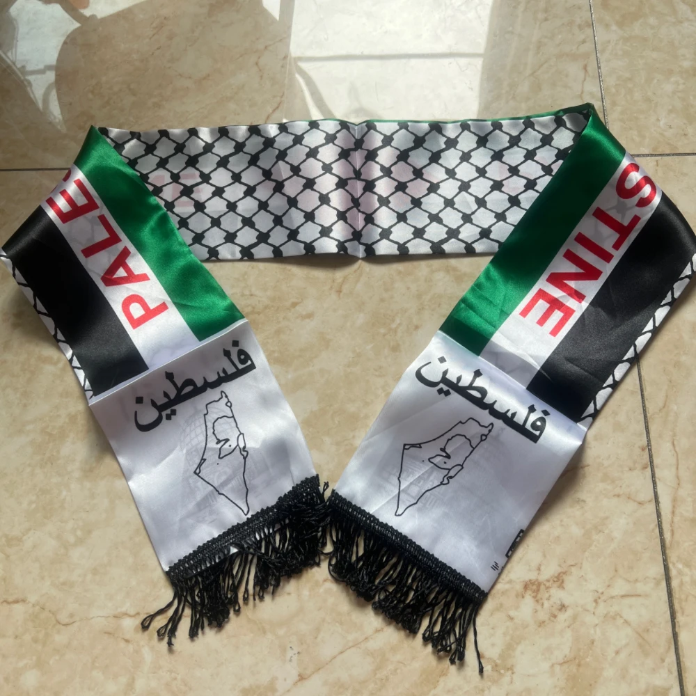 Palestine Scarf 130cm * 14cm Printed Satin Face National Day Flag Palace Map Scarf Shawl Over