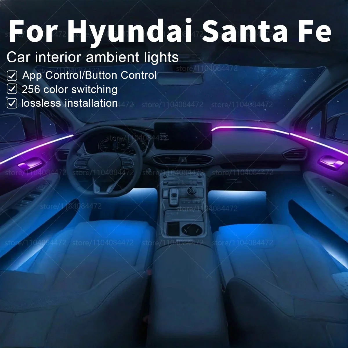 

For Hyundai Santa Fe SM/DM/TM 22in1 RGB Car Interior Acrylic Car Ambient Lights RGB Hidden Acrylic Strip Decoration Accessories