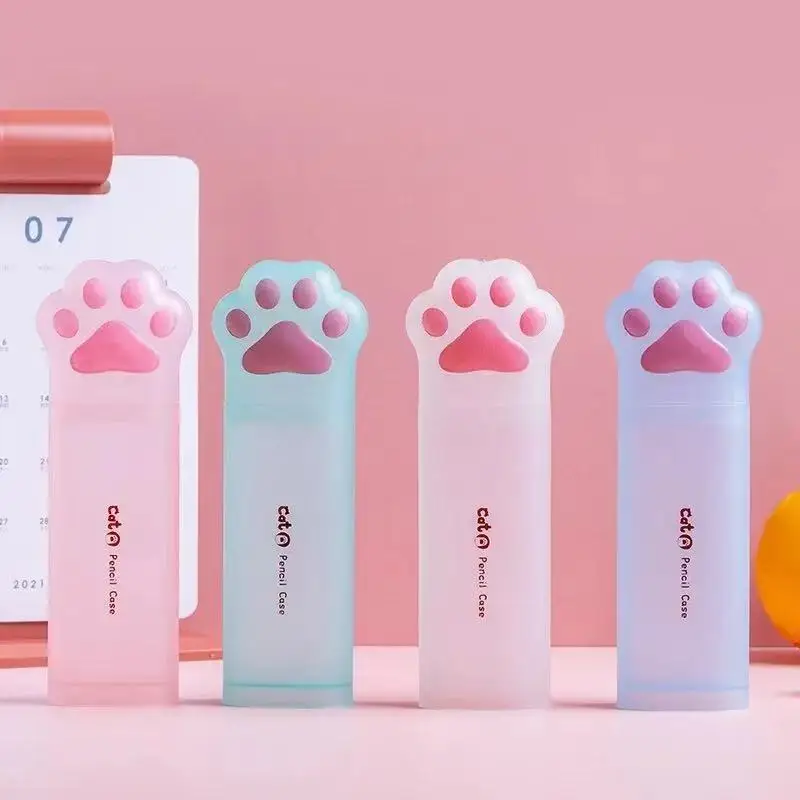 1PC Cat Paw Shaped Pencil Case, Matte Plastic Pen Storage Box, Large Capacity Stationery Organizer for School & Office, Random C