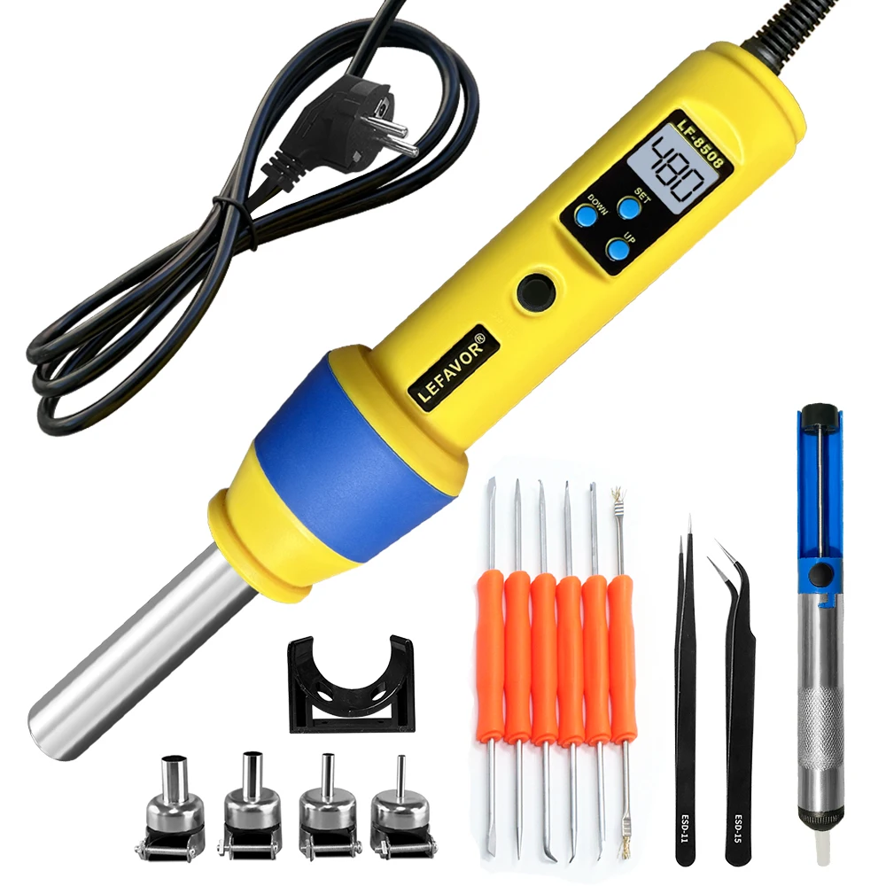 LEFAVOR 110V 220V LCD Digital Heat Hot Air Gun Desoldering Soldering Station Temperature Adjustable IC SMD BGA 8018 LCD8508