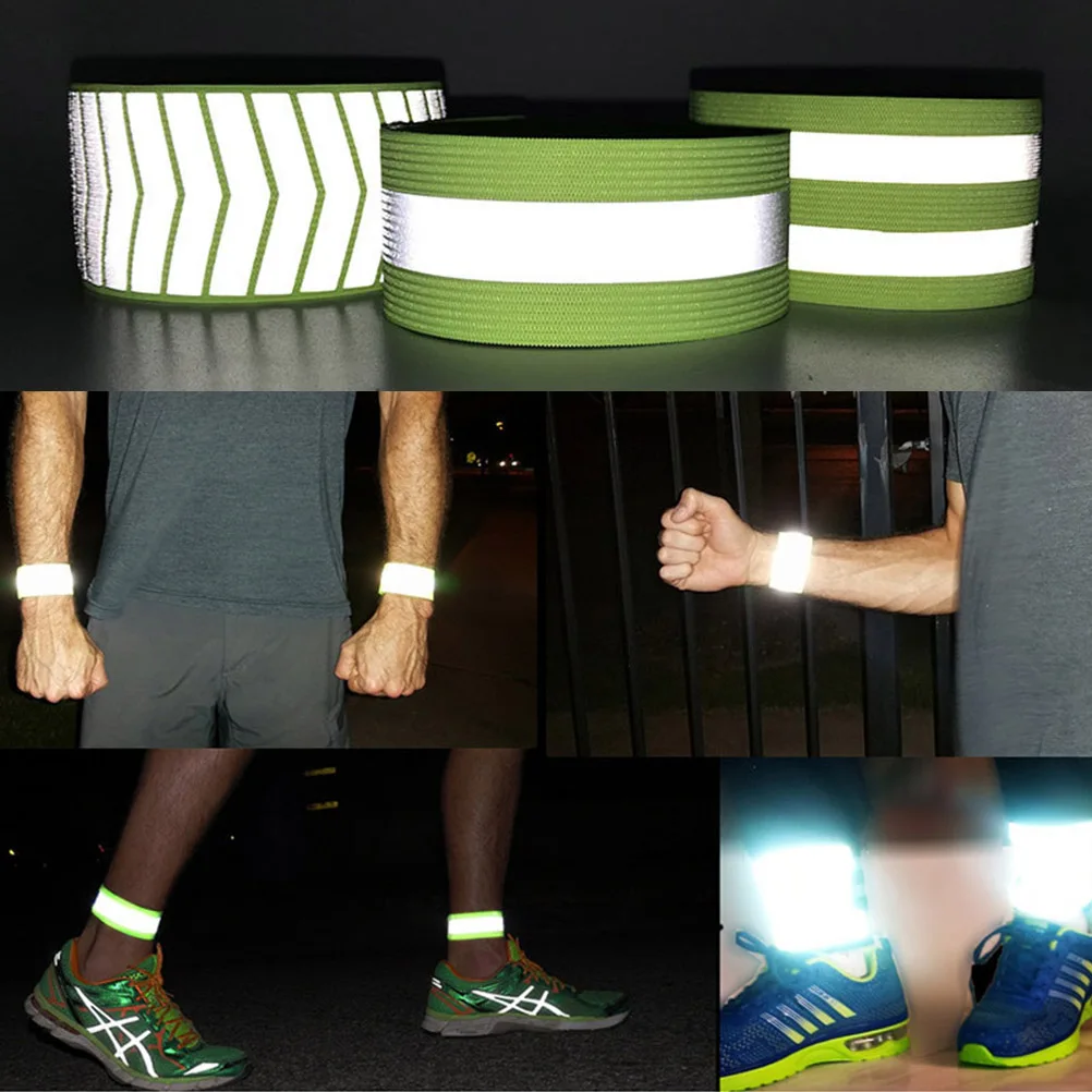 

6pcs Reflective Armband Safety Wristbands Fluorescent Bracelets for Night Running Biking Elastic Cord High Visibility Design