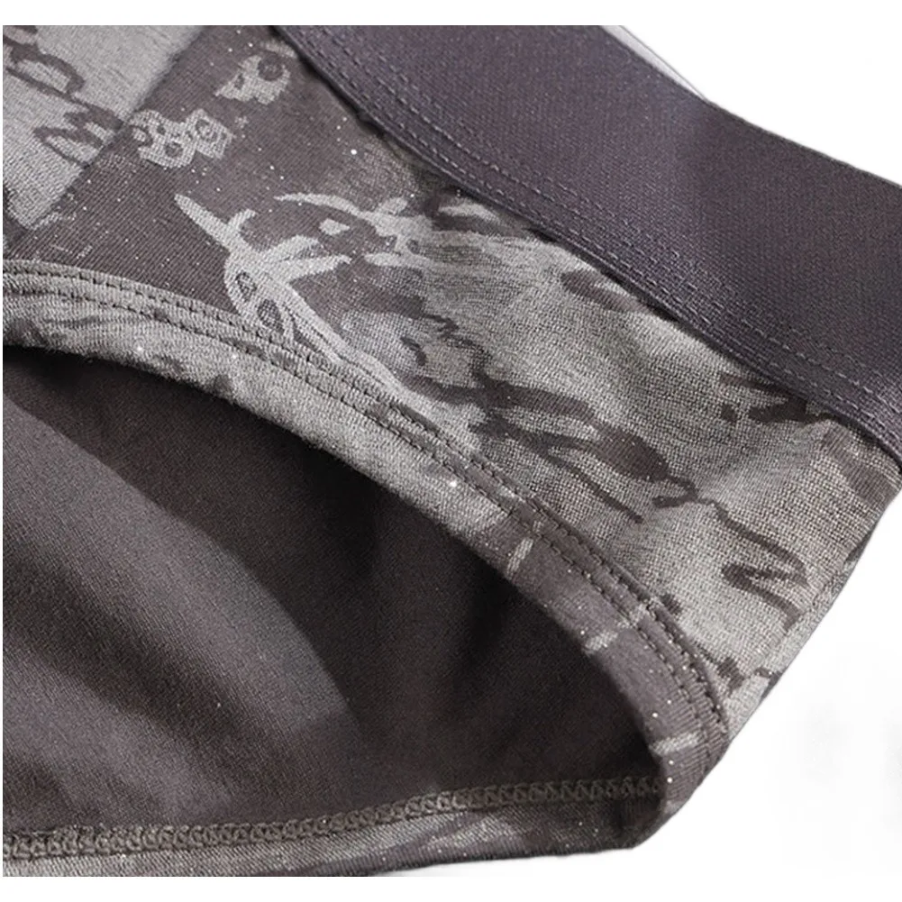 Men Cotton Blends Comfortable Skin-friendly Briefs Printed Middle-waist U-shaped Pouch Triangular Underwear Youth Panties