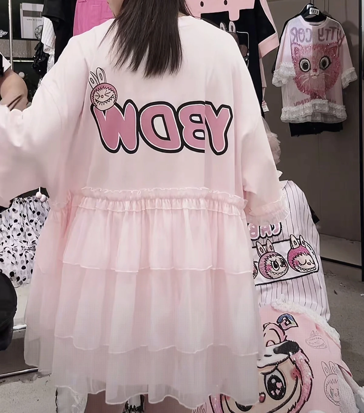 2025 nueva camiseta de manga corta de princesa rosa de verano con lentejuelas y estampado de dibujos animados, camisetas de longitud media, vestido elegante de malla, Tops de algodón de hadas