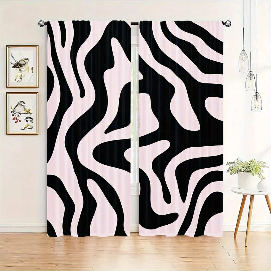 2PCS Digital Printed Curtains with Pink Ink Zebra Design, Stylish Window Drapes for Living Room Bedroom Home Decoration