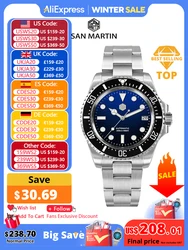 San Martin 39 มม.นาฬิกาดําน้ําEnamel Dial NH35 อัตโนมัตินาฬิกา 316L Sapphireกันน้ํา 300M 3Hวันที่หน้าต่างSN0111