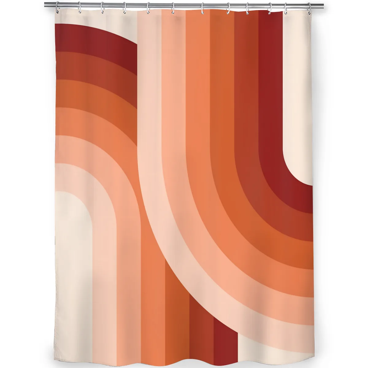 Mid-Century Modern Shower Curtain – Terracotta Rainbow Design, 89in, Geometric Abstract, Machine Washable, Durable