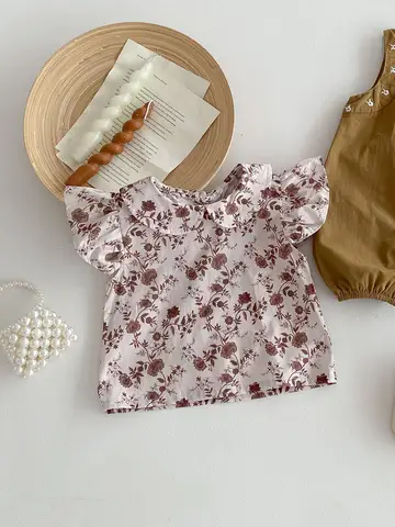 Baby Summer Style Flowing Sleeve Printed Floral Top-Cute Summer Korean-Style Printed Floral Shirt for Babies