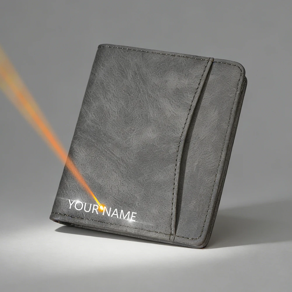 

Baellerry Men Short Wallet Name Engraving Card Holder Zipper Coin Pocket Multi Slot Card Bag High Quality Frosted Male Purses