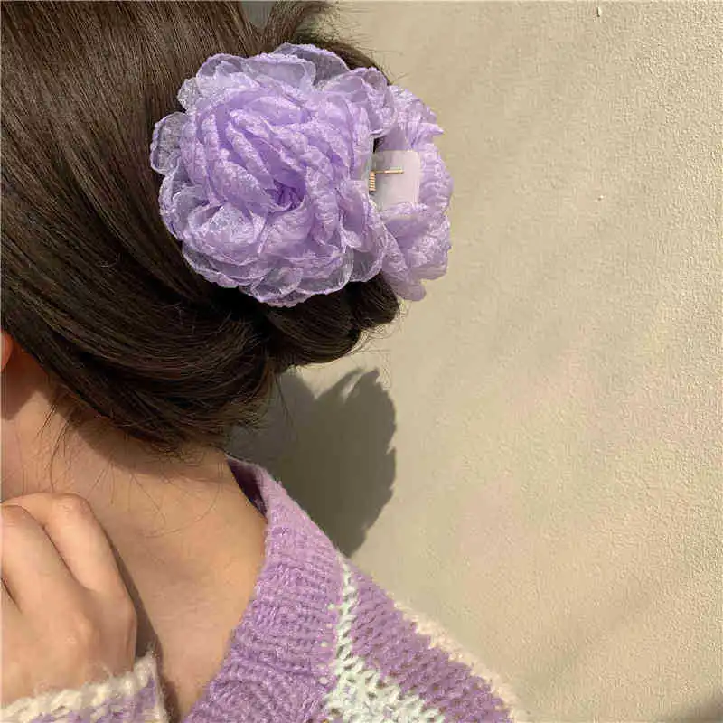 Fabric Rose Hair Claw Clip 9cm Spring Color Floral Beach Vacation Hair Accessory for Women Premium Quality Non Slip