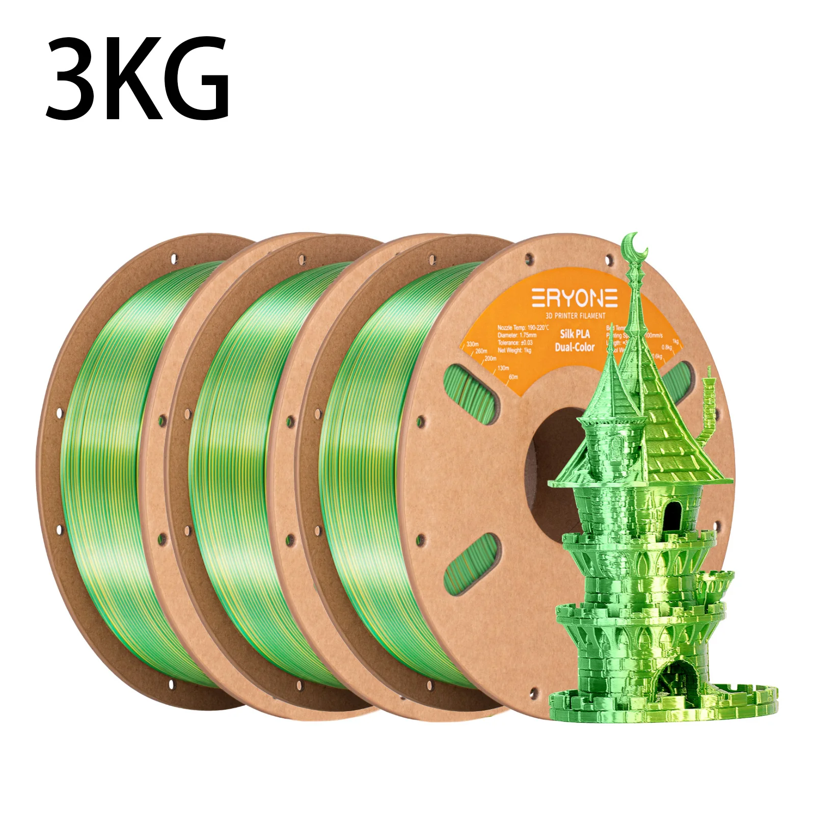 ERYONE 3KG PLA Dual Color Silk PLA Filament Compatibel met FDM 3D-printers 1KG 1,75 mm ±0,03 mm Perfecte spoelwikkeling 1kg spoel