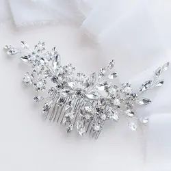 BLIJERY Luxury Crystal Pearls Floral Hair Ornaments Woman Hair Comb Rhinestones Wedding Hair Accessory Bridal Jewelry for Women