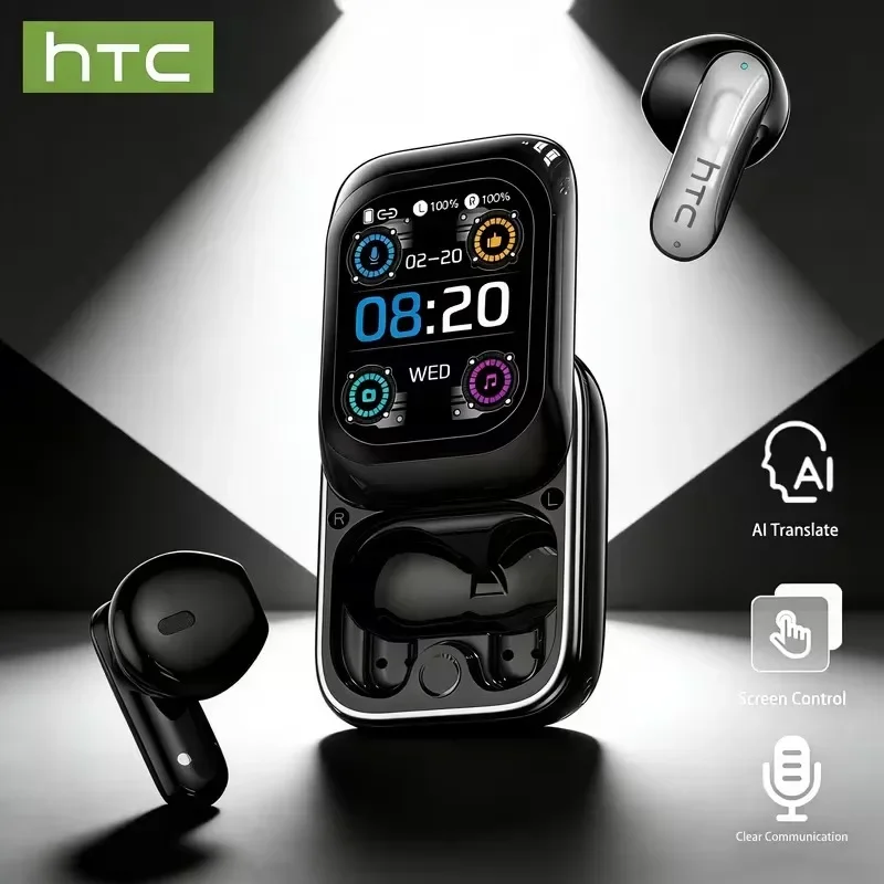 HTC NE48 Slider Headphones Wireless with a Colorful HD Display Touch Control In-Ear Bluetooth Earphones AI Translation Earbuds