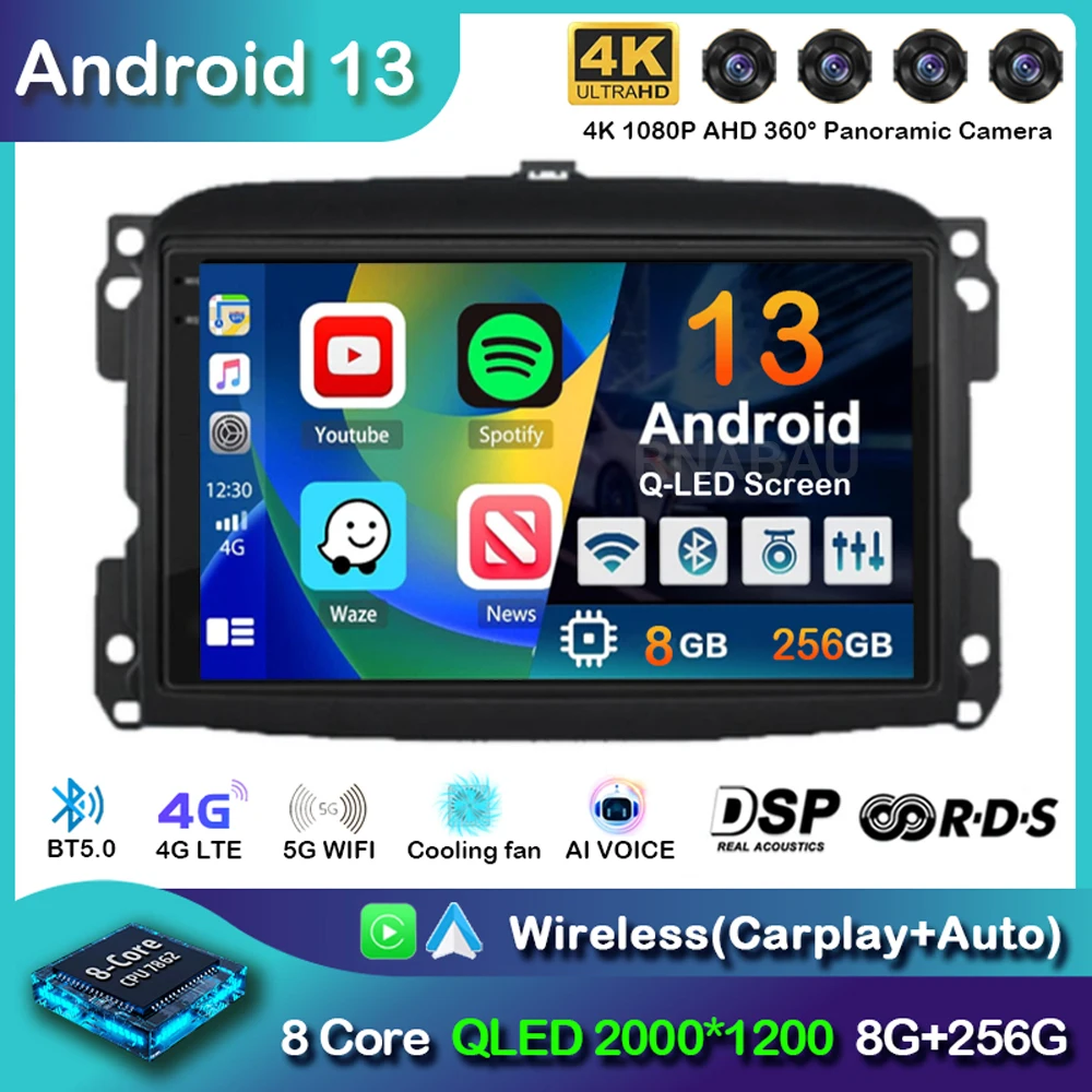 Android 14 CarPlay Car Radio For Fiat 500L Egea Doblo 2012-2017 Multimedia Autoradio DSP Video Player Audio Navigation Stereo