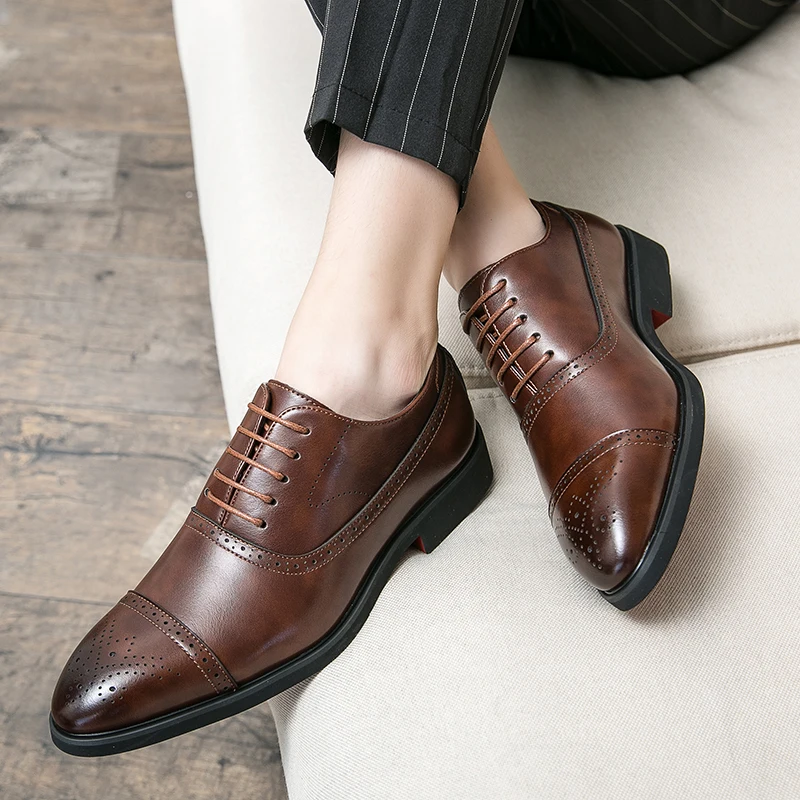 Men  Luxury Derby Leather Shoes High Quality Fashion Formal Wedding Shoes Men\'s Office Shoes Black Brown 38-48 Men Shoes