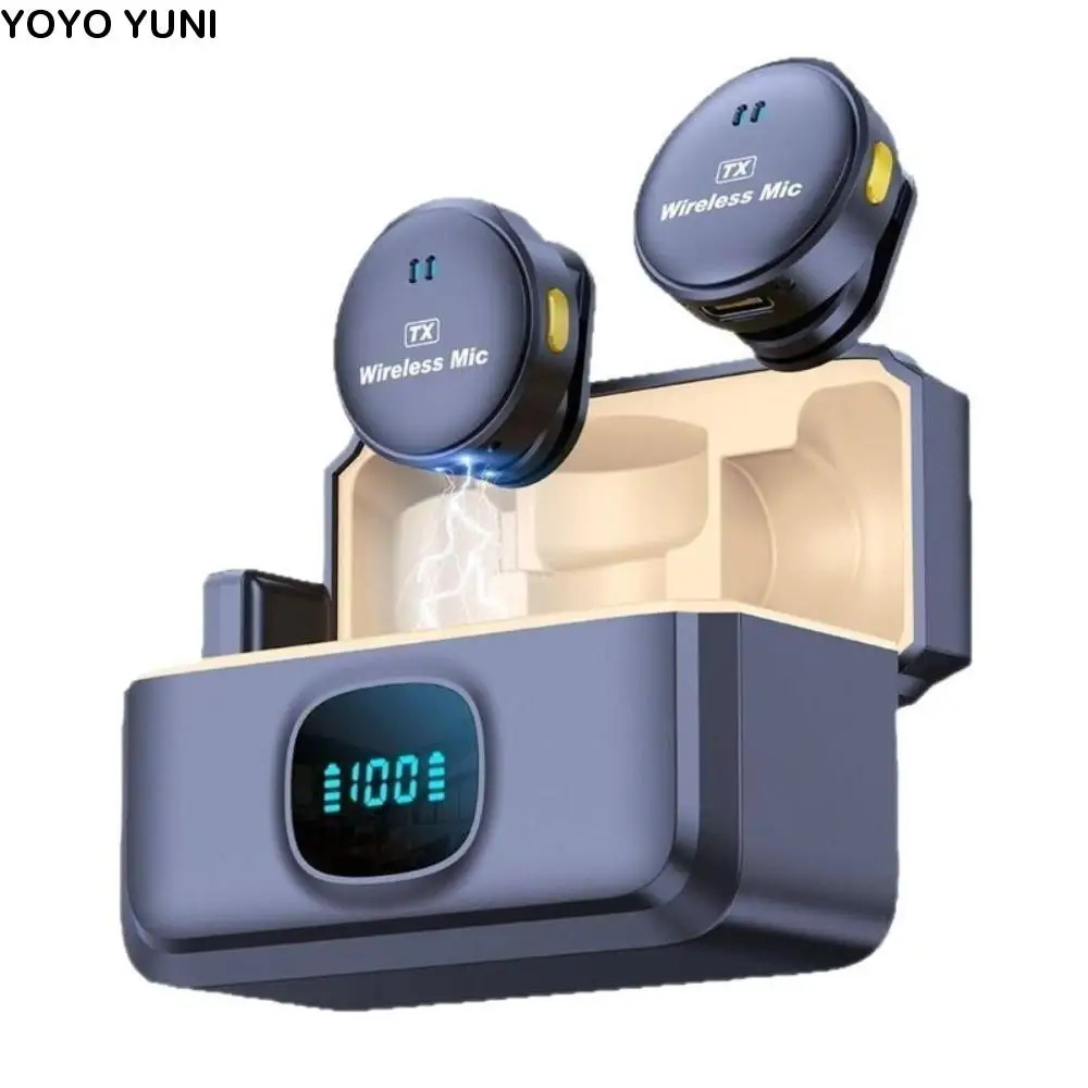 

Noise Cancellation Wireless Microphone Magnetic Portable Back Clip Lavalier Microphone with Charging Case Professional