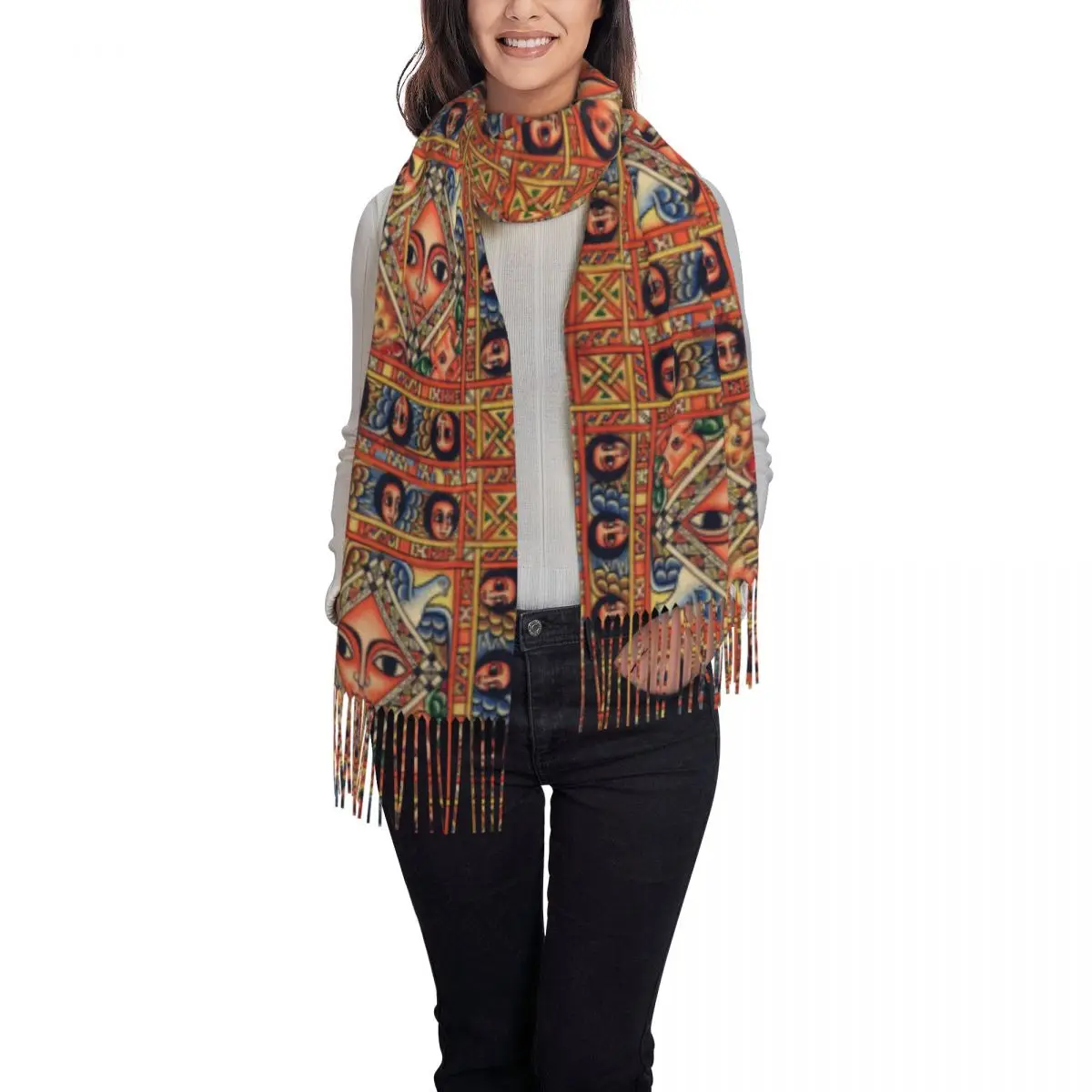 Customized Print Ethiopian Ancient Art Scarf Women Men Winter Fall Warm Scarves Shawl Wrap