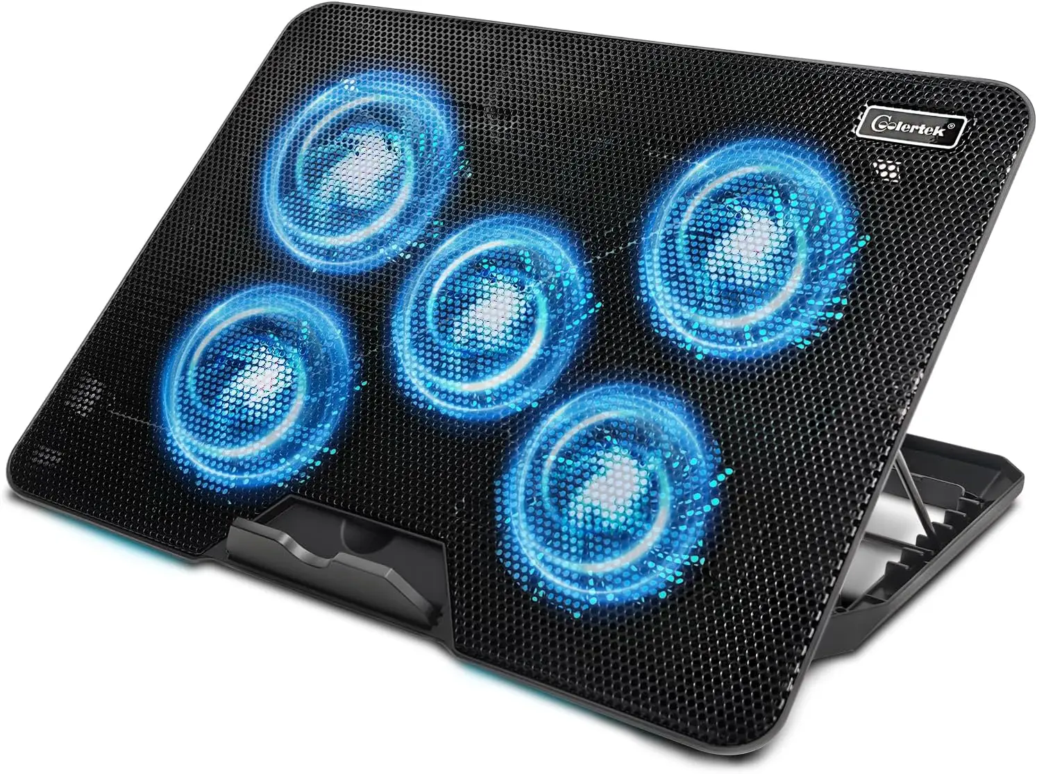 

5-Fan Laptop Cooling Pad with Adjustable Height Stand for 12-17 Inch Laptops, Dual USB Ports, Portable Black Design
