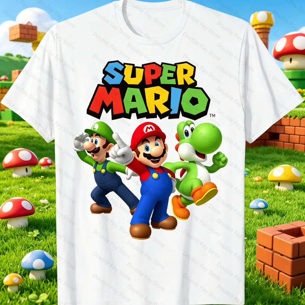 Camiseta Super Mario con gráfico de Luigi Yoshi, camiseta Unisex, novedad de verano 2026, camiseta vintage de moda para hombre con cuello redondo, camiseta japonesa Harajuku para niños