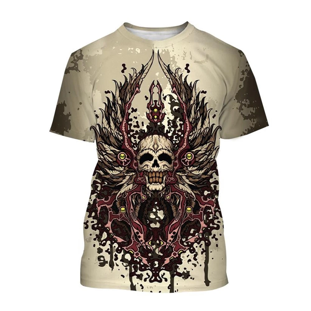 Hot selling new skeleton 3D printed men's and women's fashionable horror short sleeved flame skull casual top T-shirt