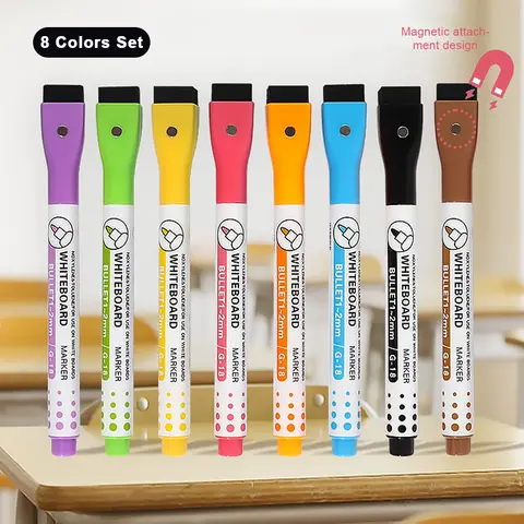Bilashmart 1/8PCS Magnetic Whiteboard Markers Erasable Liquid Chalk Markers with Eraser Water-base Ink Quick Drying Office Supplies
