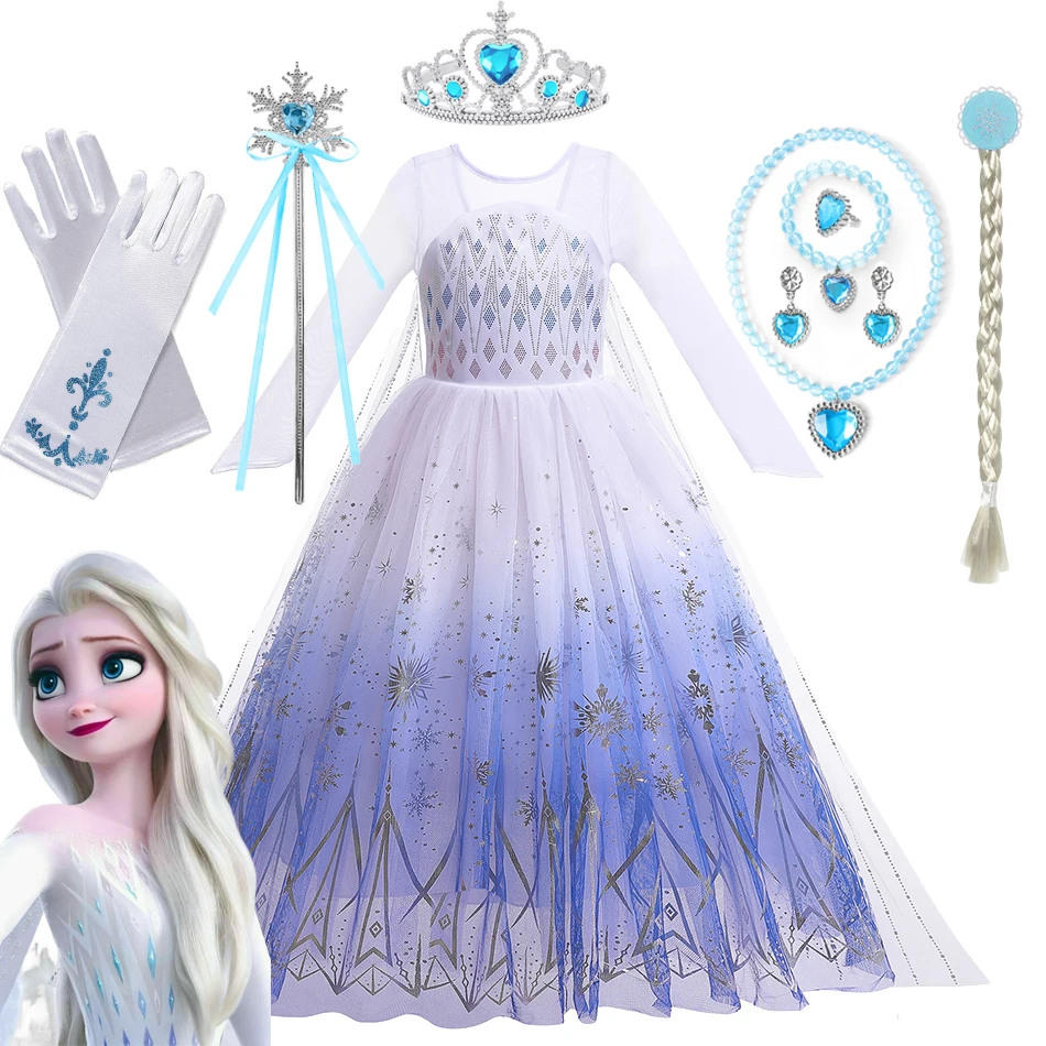 

Disney Frozen 2 White Elsa Princess Dresses for Baby Girls Outfit Snow Queen Cosplay Birthday Party Kids Clothing for 2-10 Years