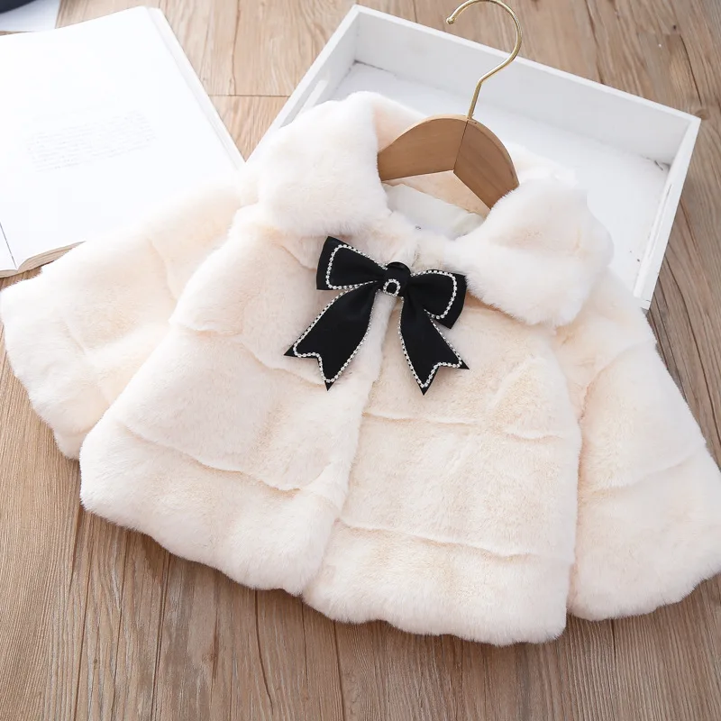 

Baby Girl Clothes Thickened Autumn And Winter Outerwear Keep Warm Children's Clothing Bowknot Girls Coat Outdoor Plush Coat