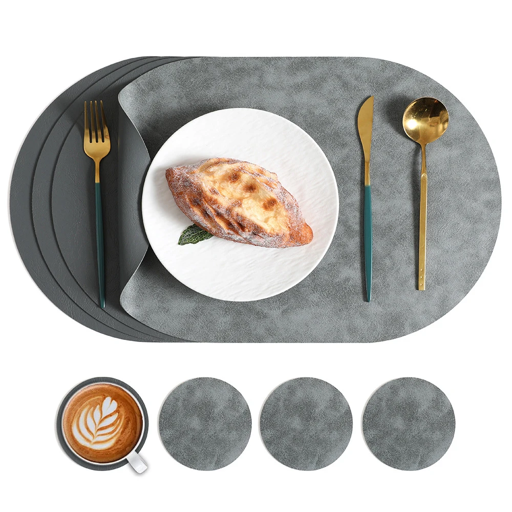 LMETJMA Leder-Tischsets, 4er-Set, wendbare Tischmatten, hitzebeständig, wasserdicht, rutschfeste Platzsets für den Esstisch