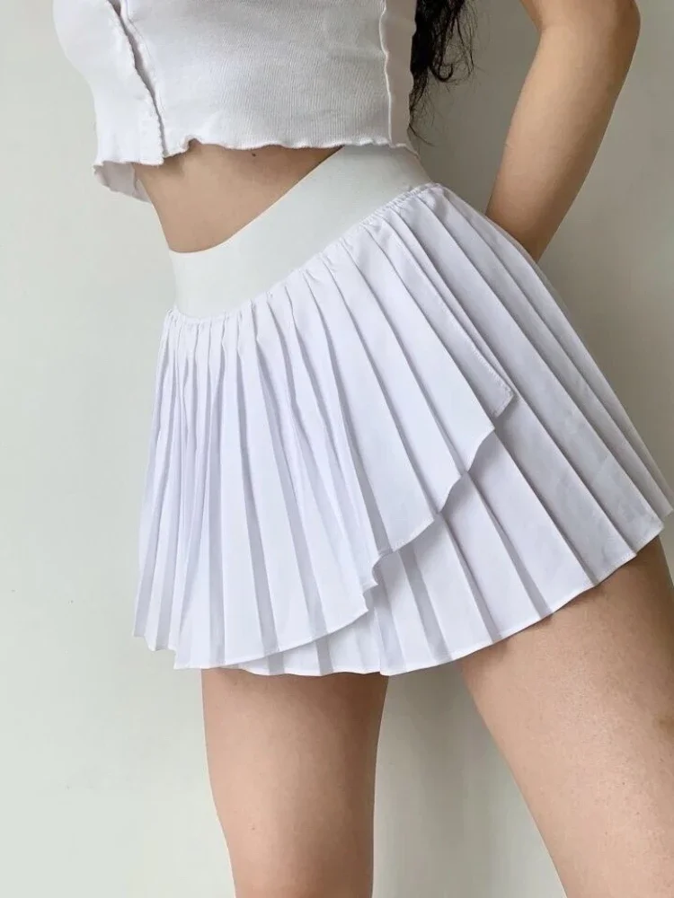 Tennis Skirt Ladies Sports Wears Summer Quick Dry Irregular Pleated Mini Skirts Solid Running Skirt Golf Wear Women Gym Clothes