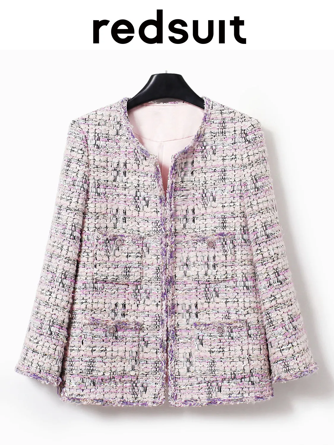 New High cut coarse tweed powder purple blended jacket, mid length top Custom size
