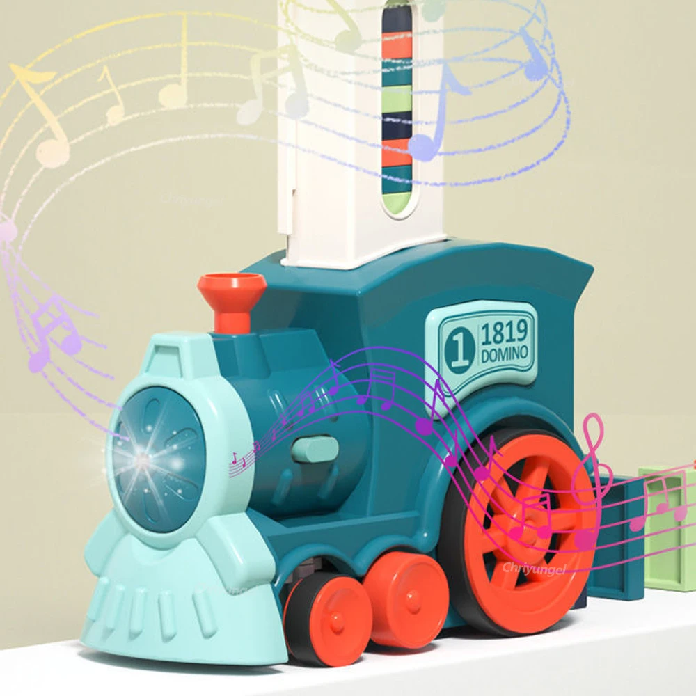 Train électrique Domino avec 60 Pcs Blocs de Domino, Jouet De Train Domino avec lumières et Musique pour Enfants de Plus de 3 Ans