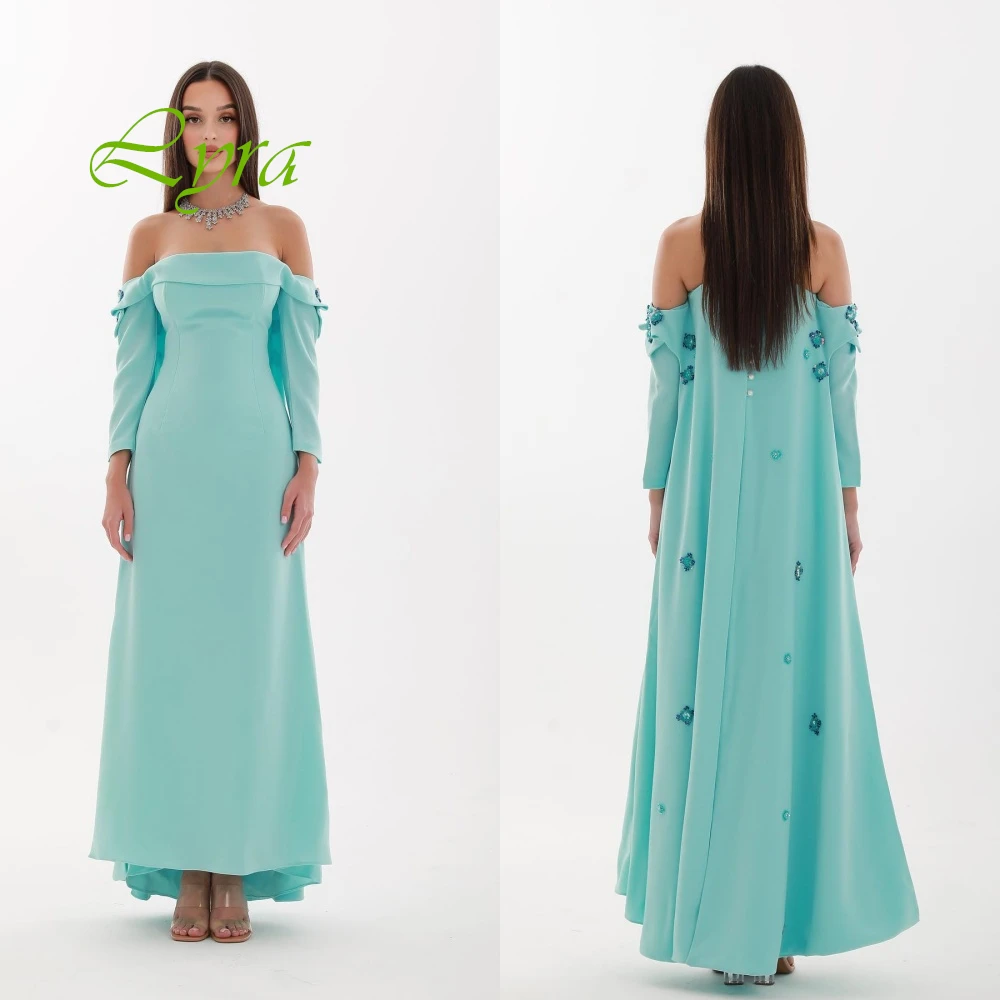 Customized Exquisite Off the Shoulder Sleeveless Prom Dress High Quality Light Green Satin Prom Dresses Delicate Party Gowns