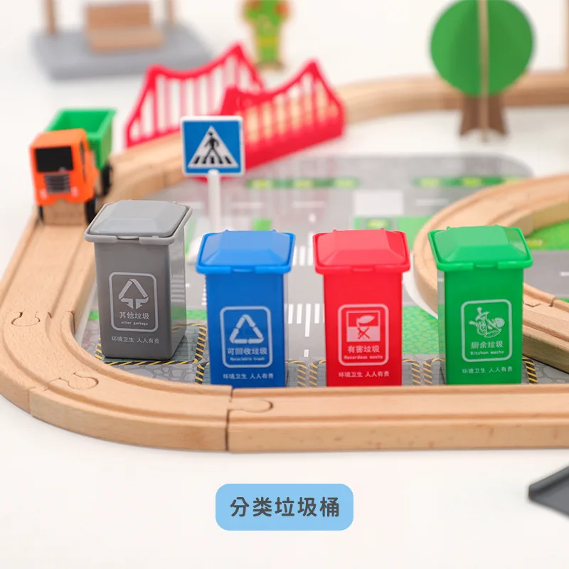 Urban Environmental Protection Cleaning Scenes Double Layer Track Set, Magnetic Electric Vehicle Assembly Children's Toys, Gifts