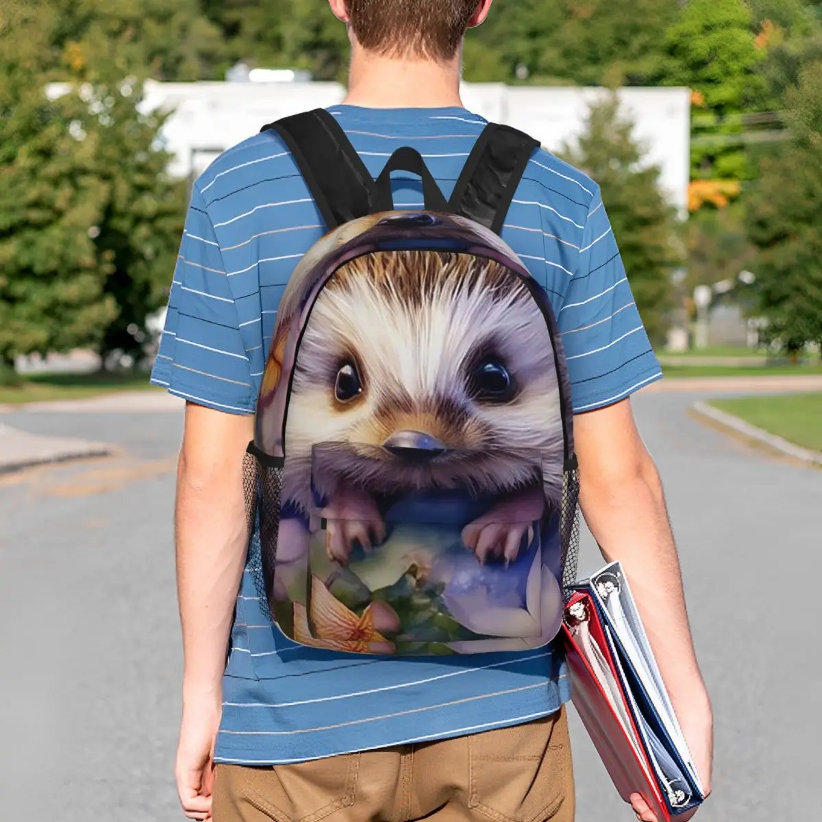 Hedgehog Floral Butterfly Realistic Art Backpack Student BookBag Children School Bag Laptop Shoulder Bags for Boys Girls