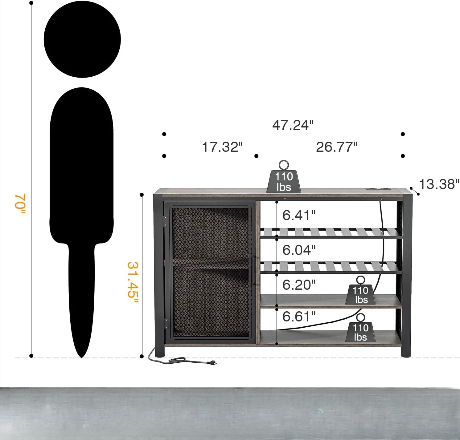 Bar Cabinets for Home,LED Coffee Bar with Power Outlets,47 Inch Sideboard,Industrial Liquor Cabinet with Wine Rack