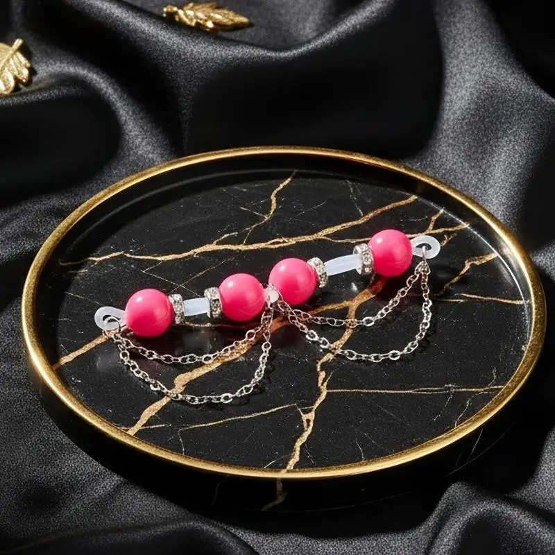 Non Piercing Nipple Clips 2Pcs Set Double Layer Metal Chain Colorful Beads Adjustable Body Jewelry for Couple Intimate Play