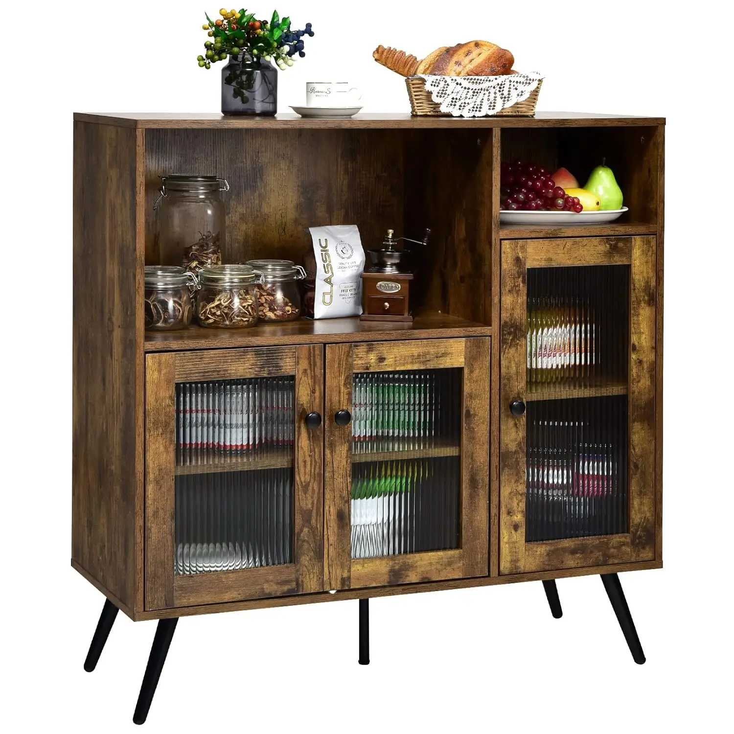 

Industrial Buffet Sideboard Storage Cabinet 3 Door Pantry 2 Shelves Kitchen Living Room, Customized