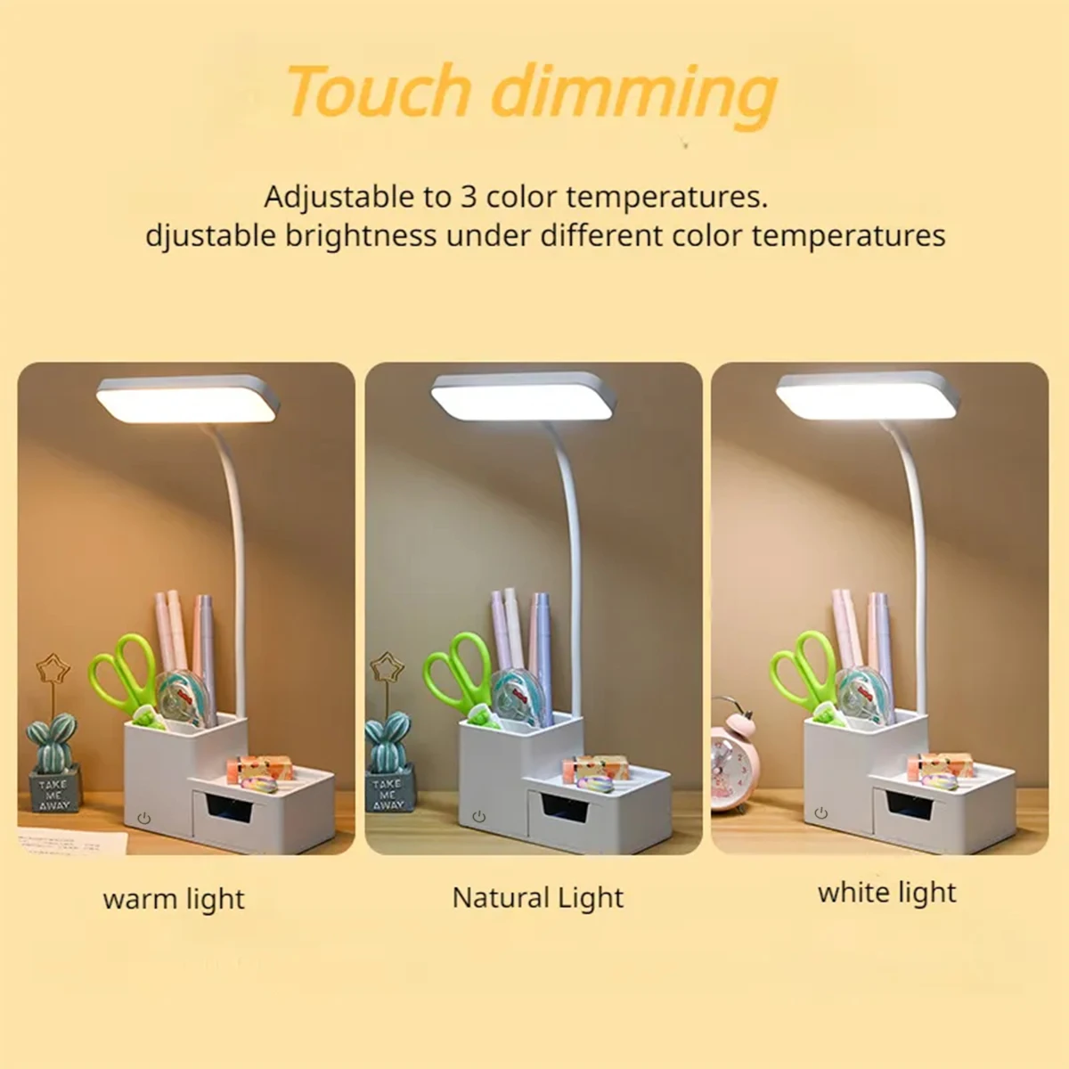 Rechargeable Folding Table Lamp LED Touch 3 Levels Dimmable Eye Protection Pen Holder Study Bedroom Night Light Reading Light
