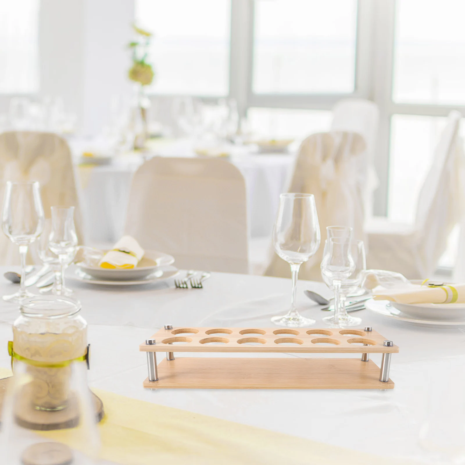 

Wooden Shot Glass Holder 12 Holes Elegant Bar Kitchen Organizer Wine Stemware Rack Compact Storage Display Shelf